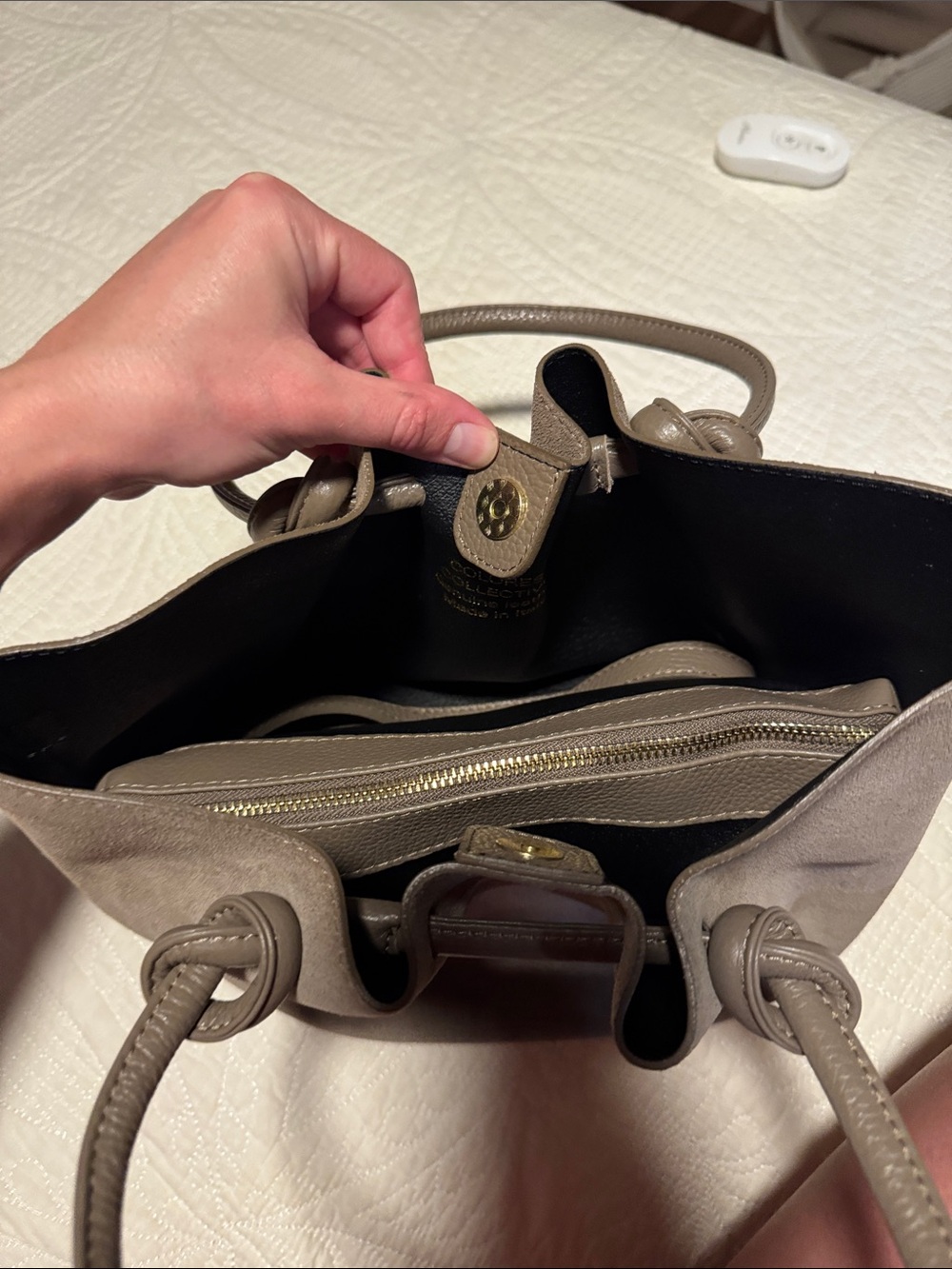 Suede Knot-Handle Shoulder Bag in Taupe - Picture 3 of 6